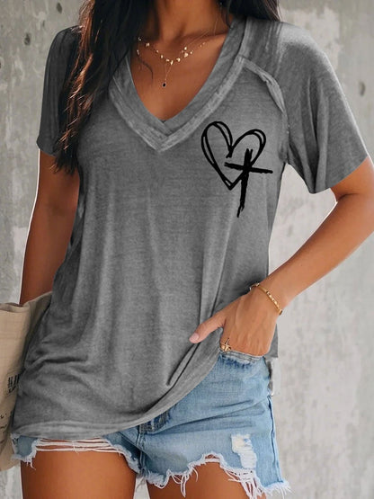 Women's Faith Cross Printed Short Sleeve T-shirt