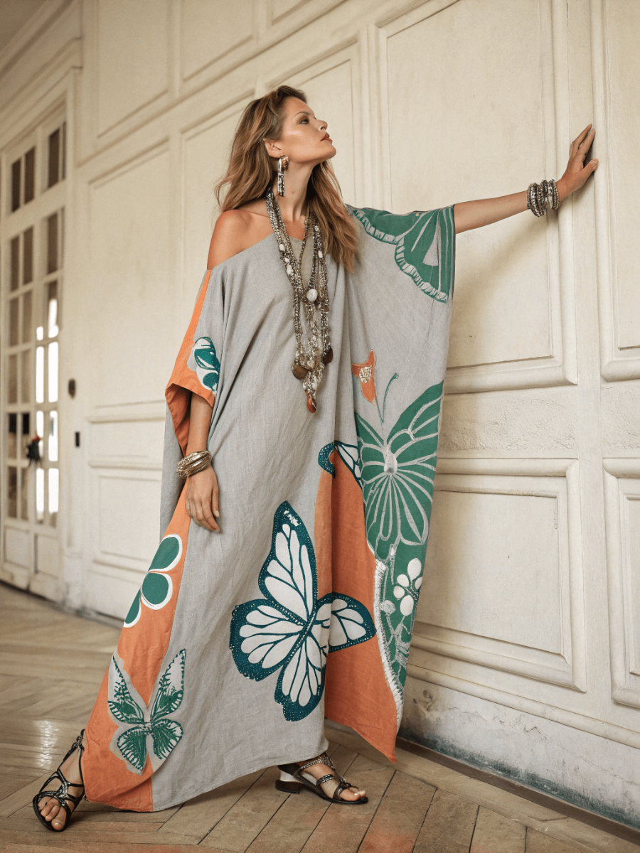 Women's cotton and linen one shoulder long skirt