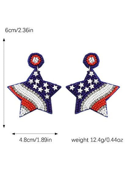 Independence Day Creative Five-Pointed Star Diamond And Rice Bead Earrings