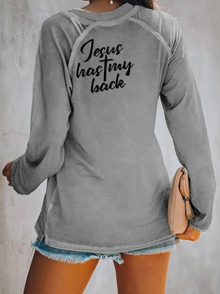 Women's Blessed JESUS has my back V-Neck Casual T-Shirt