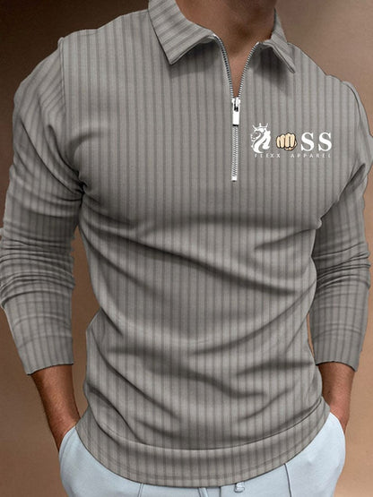 Men's Letter Stripe Printed Pullover Casual Polo Shirt