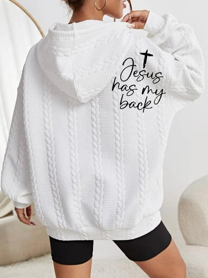 Women's Love Like Jesus Jesus Has My Back Printed Casual Cable Hoodie