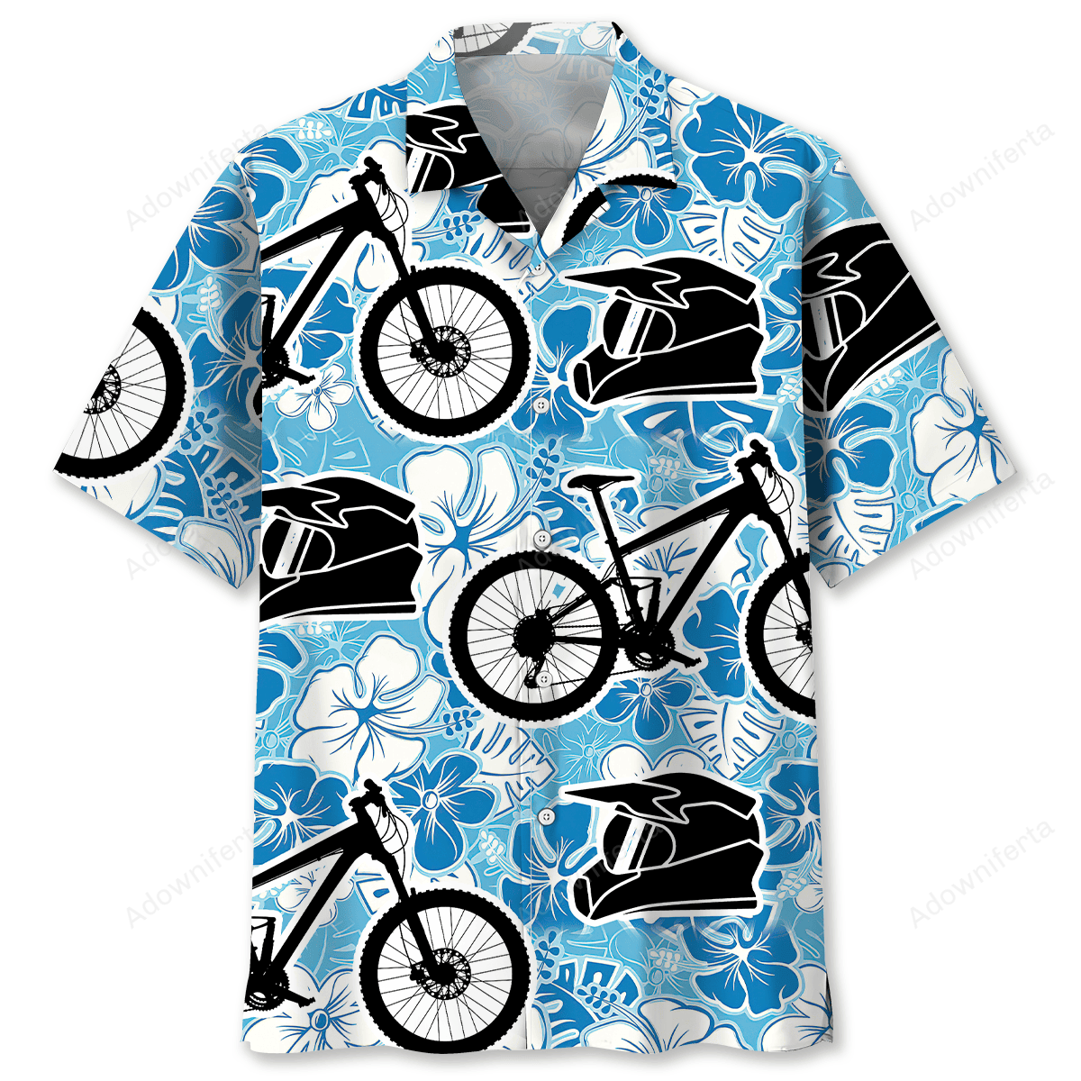 Mountain Bike Blue White Hibicus Hawaiian Shirt