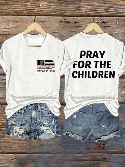 V-Neck Retro Texas Strong Pray For Texas Pray For The Children Print T-Shirt