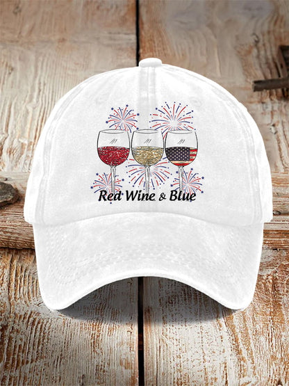 Unisex Red Wine And Blue Print Casual Baseball Cap