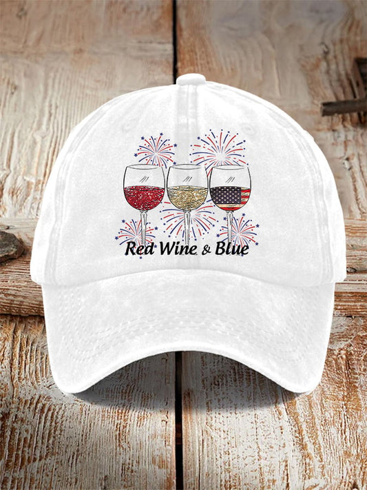 Unisex Red Wine And Blue Print Casual Baseball Cap