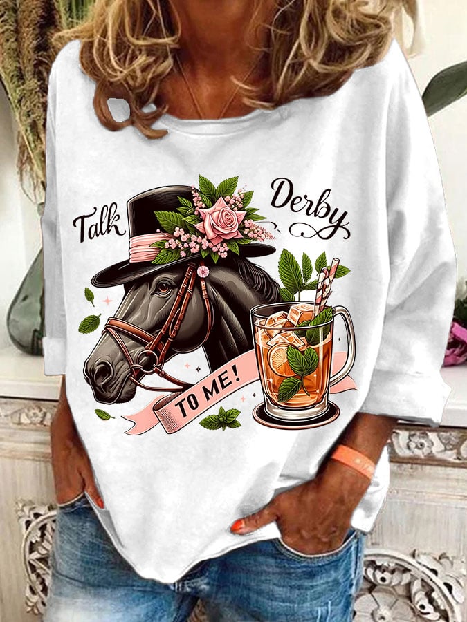 Women's Talk Derby To Me Print Casual Sweatshirt