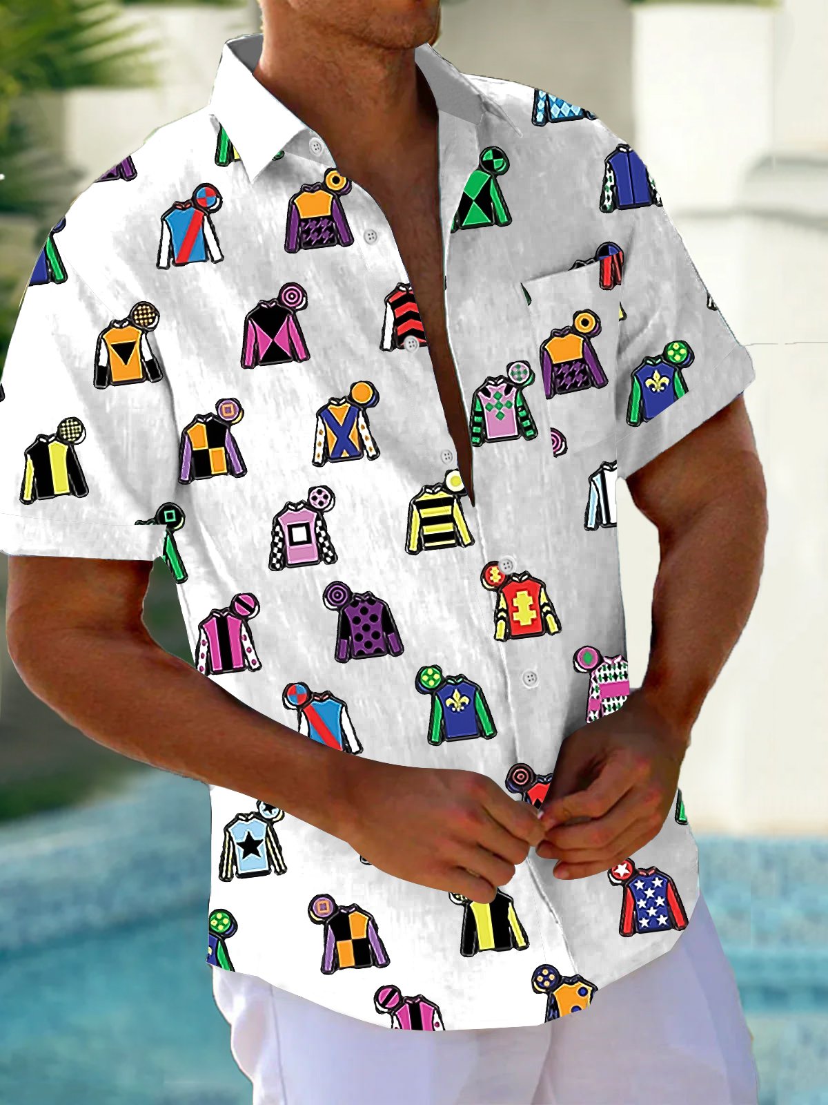 Men'S Retro Kentucky Derby Printed Short Sleeve Shirt