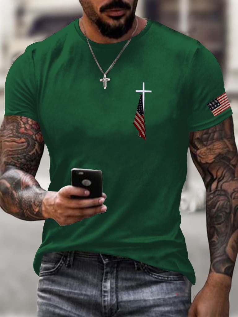 Men's Flag Cross Print  T-Shirt