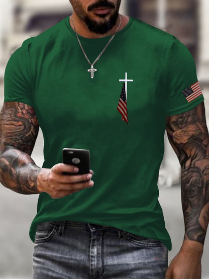 Men's Flag Cross Print  T-Shirt