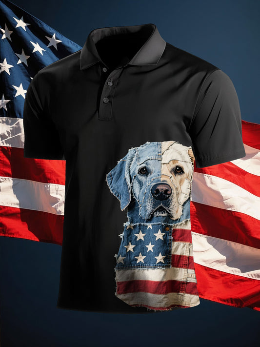 Men's Independence Day dog print polo shirt