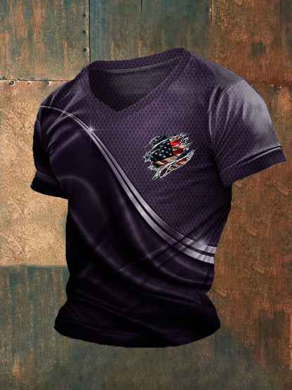 Men's Independence Day Flag Graphic V-Neck T-Shirt