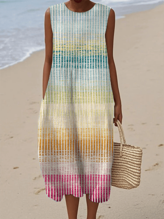 Women's Retro Gradient Stripe Print Dress