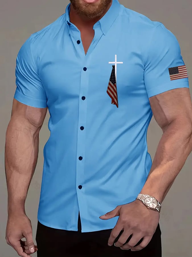 Men'S Flag Cross Print Shirt