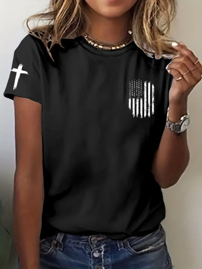 women's Flag Cross Print T-Shirt