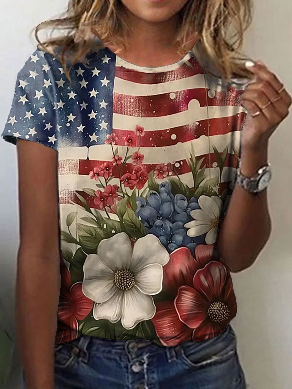 🔥Last Day 49% Off🔥Women's Independence Day Flower Print T-Shirt