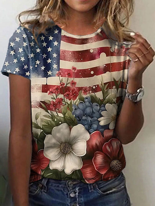 🔥Last Day 49% Off🔥Women's Independence Day Flower Print T-Shirt