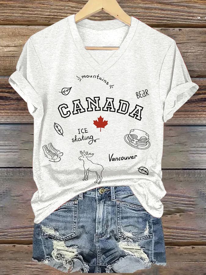 Women's Canadian Things Print V-Neck T-Shirt
