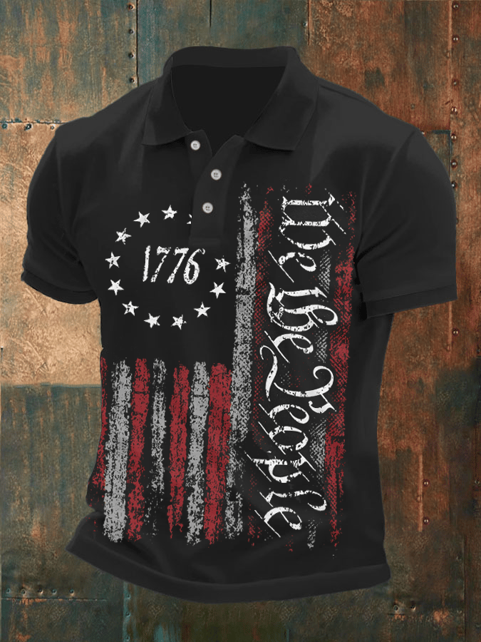 Men's Independence Day Printed Casual Polo Shirt