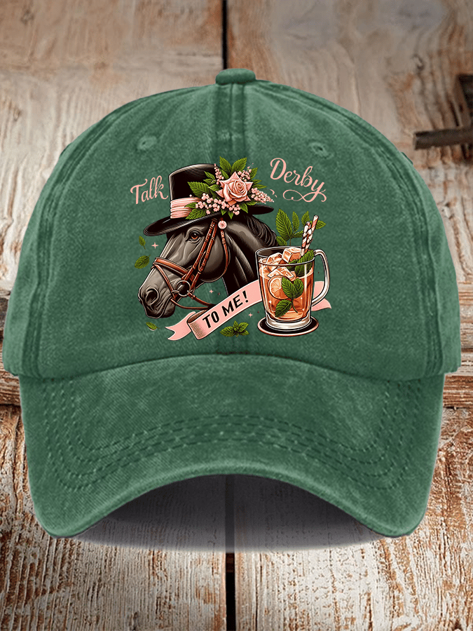 Unisex Distressed Washed Cotton Horse Racing Prints Hat