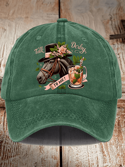 Unisex Distressed Washed Cotton Horse Racing Prints Hat