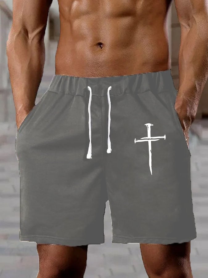 Men'S Nail Of The Cross Print Casual Shorts