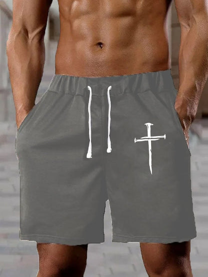 Men'S Nail Of The Cross Print Casual Shorts