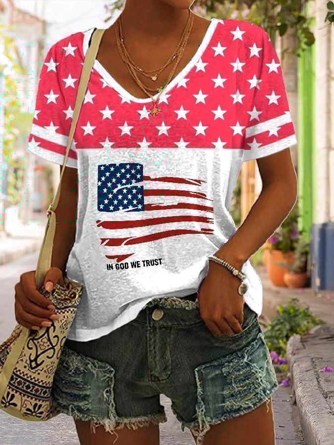 🔥Last Day 49% Off🔥Women'S Independence Day Flag Print T-shirt