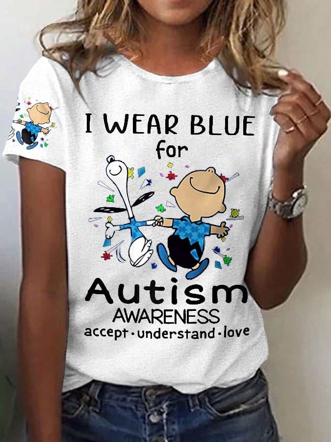 Retro Autism Awareness I Wear Blue For Autism Print T-Shirt