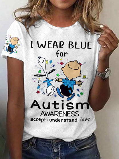Retro Autism Awareness I Wear Blue For Autism Print T-Shirt
