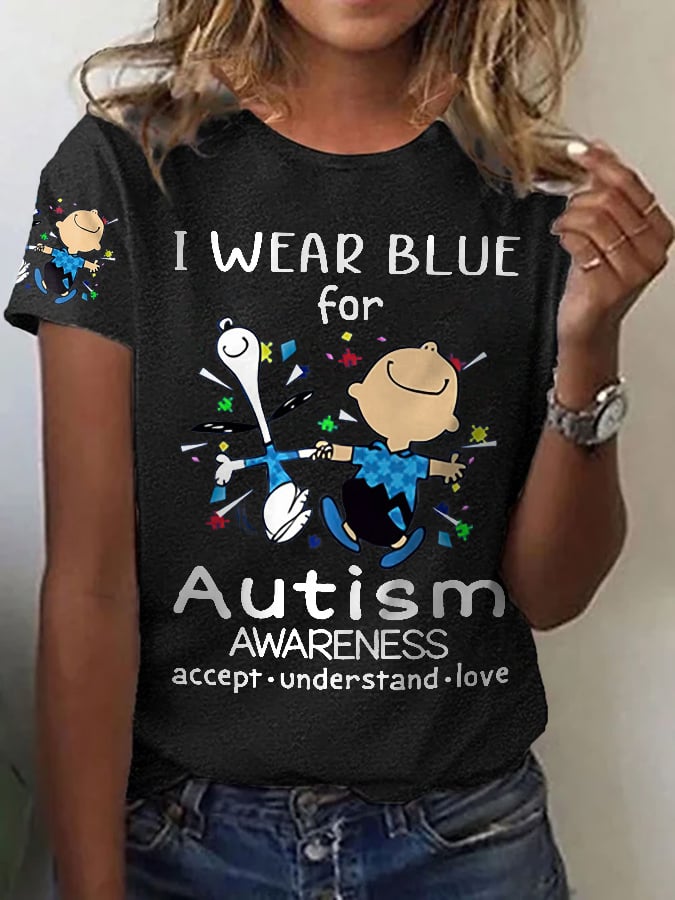 Retro Autism Awareness I Wear Blue For Autism Print T-Shirt