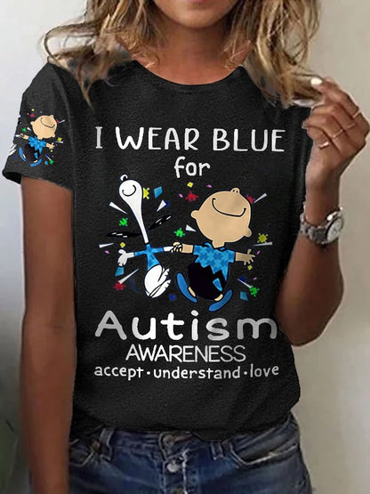 Retro Autism Awareness I Wear Blue For Autism Print T-Shirt