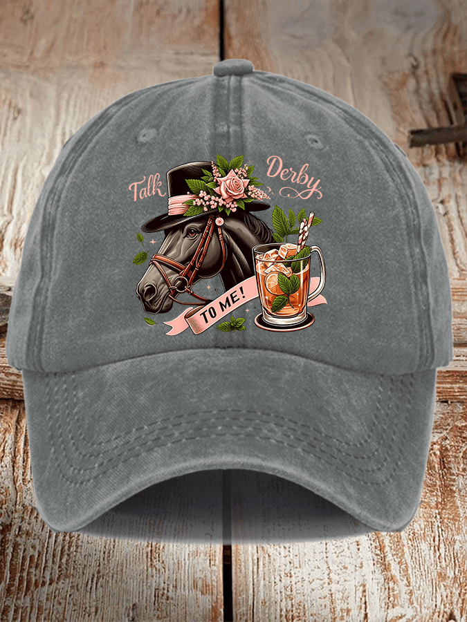 Unisex Distressed Washed Cotton Horse Racing Prints Hat