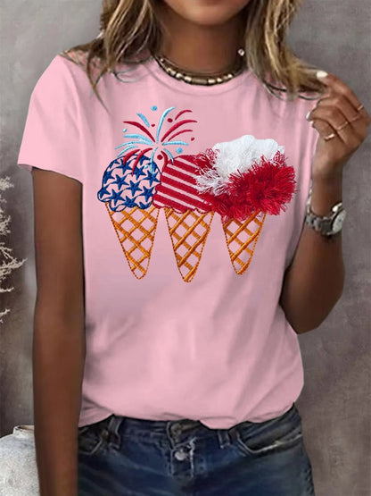 Women'S Independence Day Flag Printed  T-Shirt