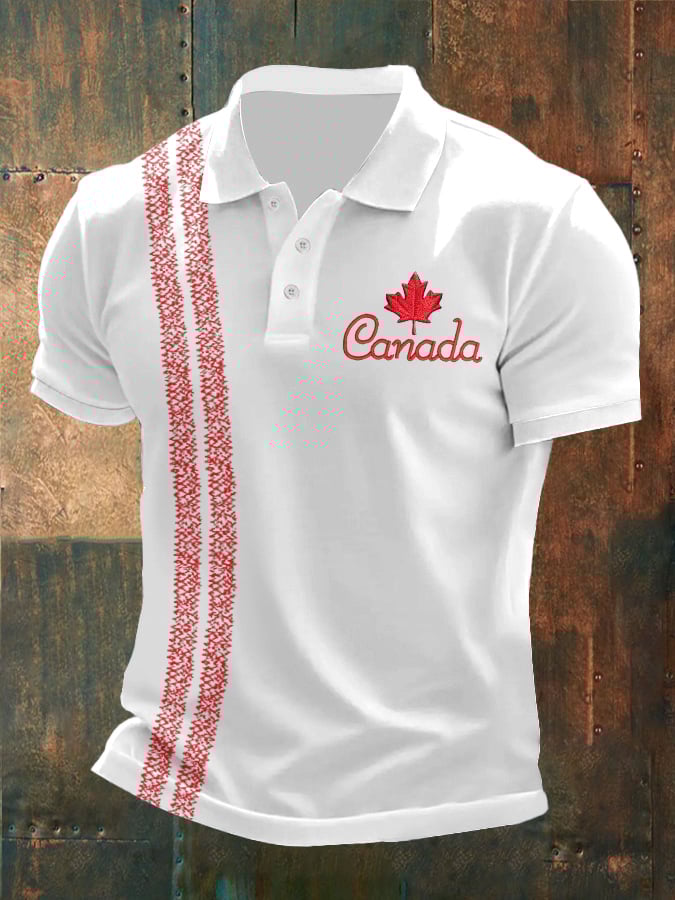 Men's Retro Canada Day Print Polo Shirt