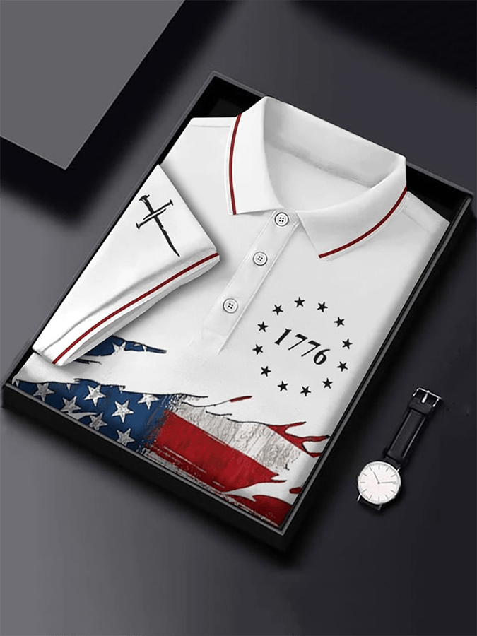 Men's Independence Day Faith Cross Printed Casual POLO Shirt