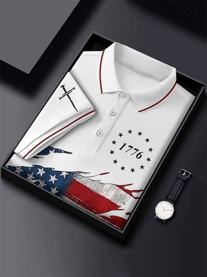 Men's Independence Day Faith Cross Printed Casual POLO Shirt