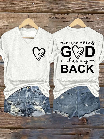 Women's Jesus Has My Back Printed T-Shirt