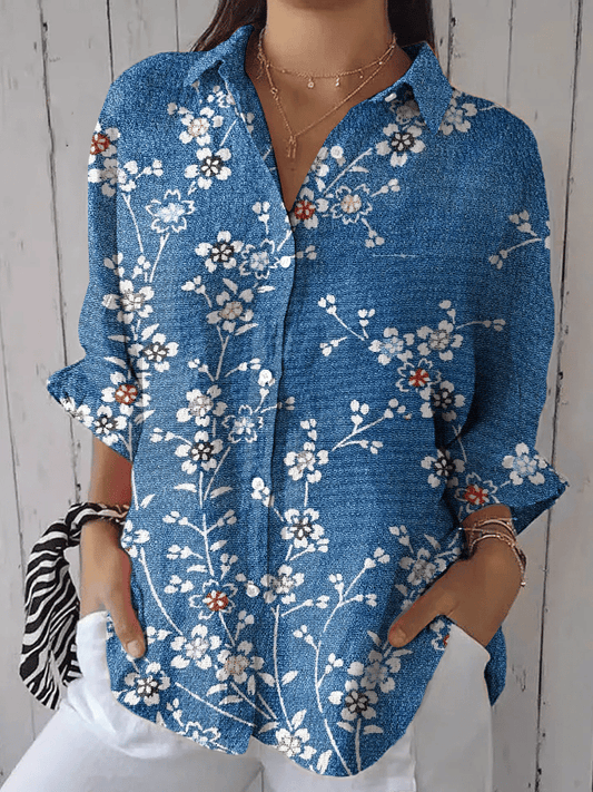 Women's Vintage Floral Print Casual Lapel Shirt