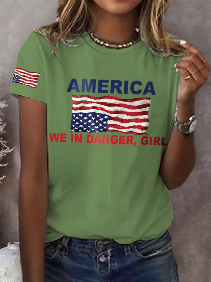 Retro America We Are In Danger Girl Print T-Shirt