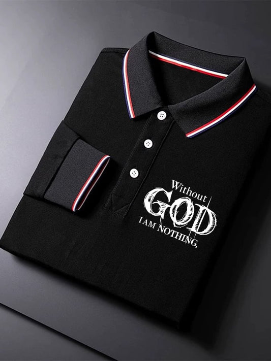 Men's Vintage Faith “Without God I Am Nothing，” Long Sleeves Polo Shirt