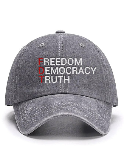 Unisex Distressed Washed Cotton FDT  “Freedom Democracy Truth” Hat