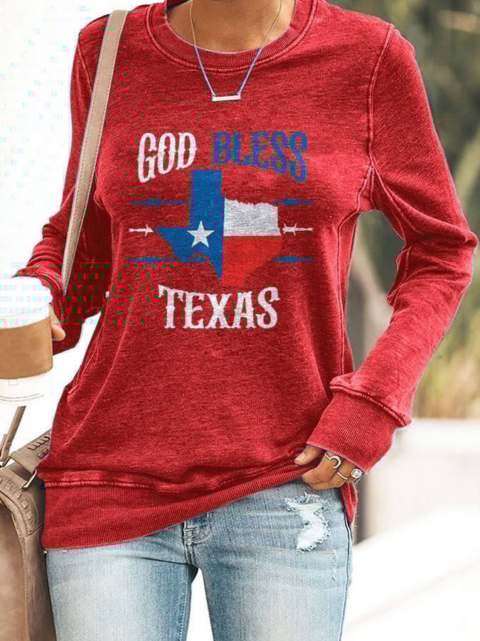 Retro Texas Strong God Bless Texas Print Sweatshirt