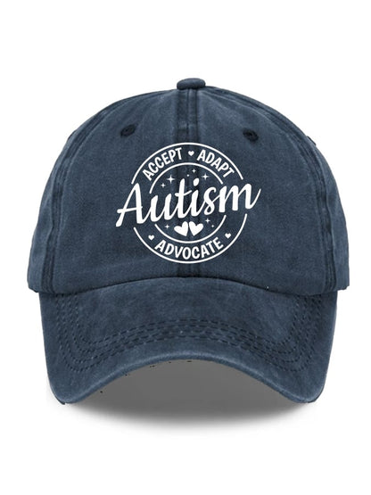 Unisex Distressed Washed Accept Adapt Advocate Autism Awareness Print Hat