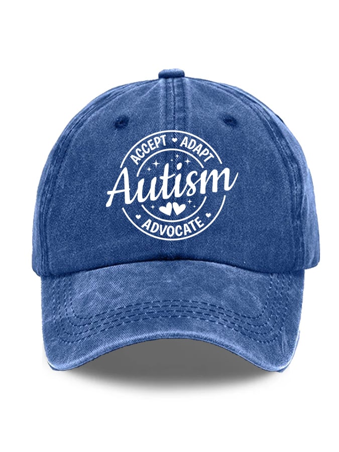 Unisex Distressed Washed Accept Adapt Advocate Autism Awareness Print Hat