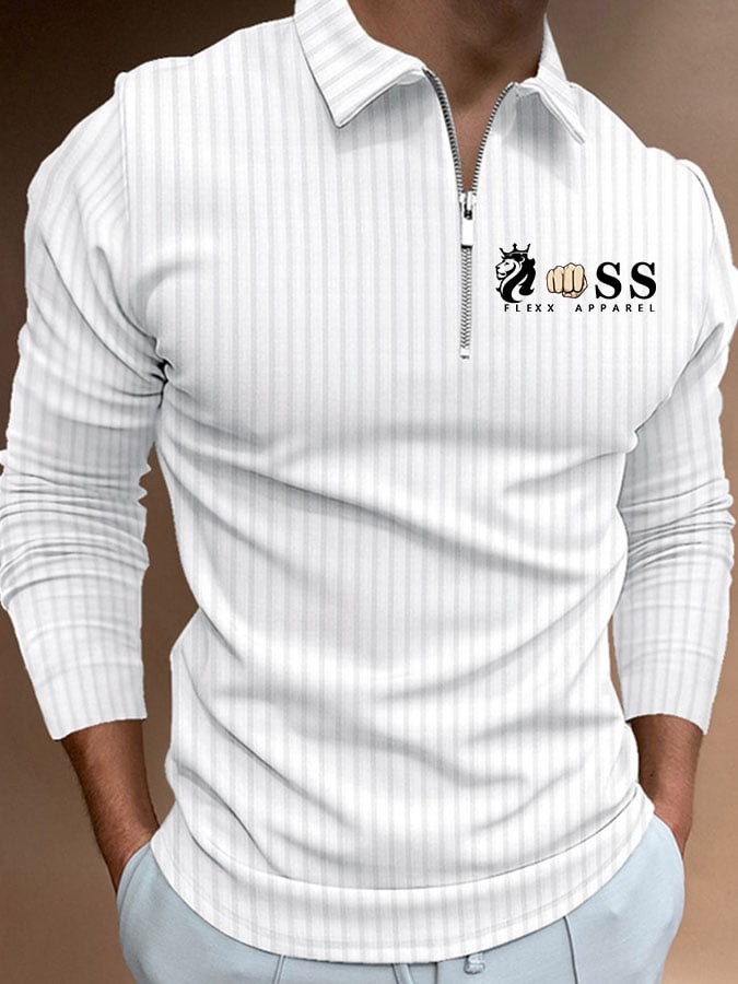 Men's Letter Stripe Printed Pullover Casual Polo Shirt