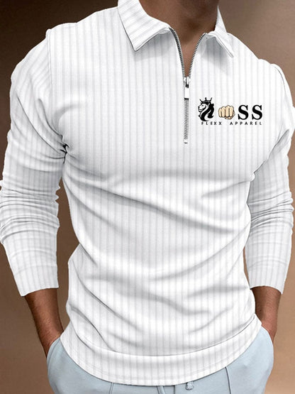 Men's Letter Stripe Printed Pullover Casual Polo Shirt