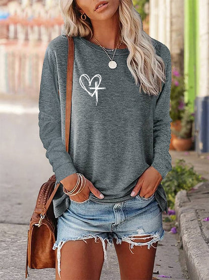 Women's Love Like Jesus Jesus Has My Back Printed Long-Sleeve T-Shirt