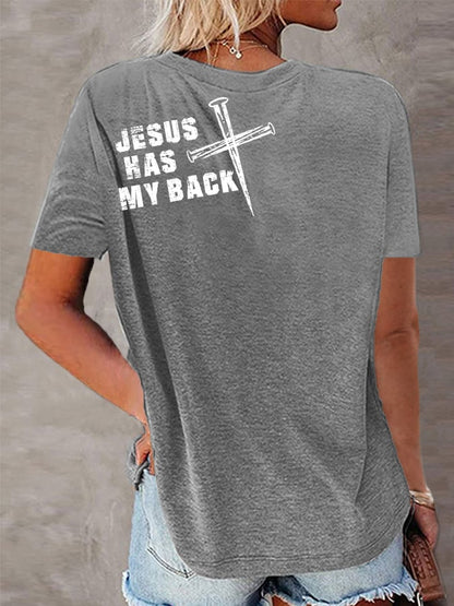 Women's Jesus Has My Back Christian Cross Faith Tee