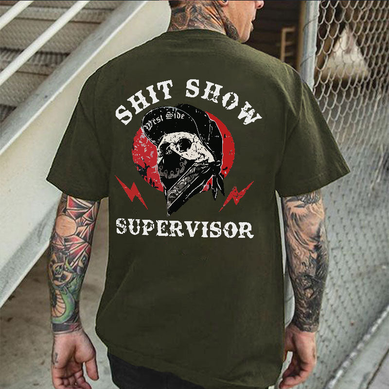 SHIT SHOW SUPERVISOR Skull White Print T-Shirt